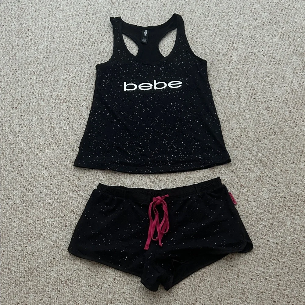 Bebe Black Pajama Set with Pink Drawstring - Picture 2 of 2